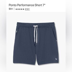Vuori Men’s Ponto Performance Short 7” in Blue Size M NWOT